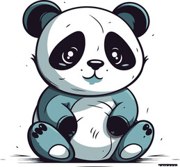 Cute cartoon panda sitting on the floor. Vector illustration.