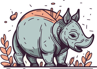 Cute rhinoceros. Vector illustration in cartoon style.