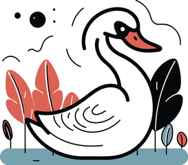 Vector illustration of a swan on a white background. Vector illustration.