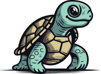 Cartoon turtle on a white background. Vector illustration of a turtle.