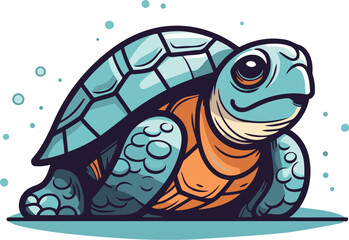 Cartoon turtle. Vector illustration of a sea turtle isolated on white background.