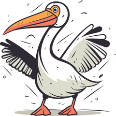 Cartoon pelican. Vector illustration. Isolated on white background.