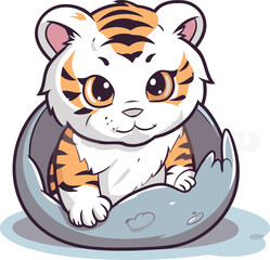 Cute tiger in a hole. Vector illustration of a tiger.