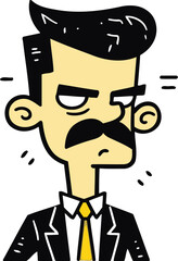 Funny cartoon man with mustache. Vector illustration on white background.