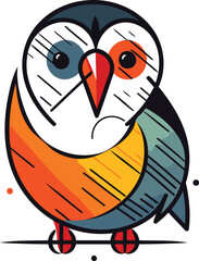 Vector illustration of cute cartoon owl. Isolated on white background.