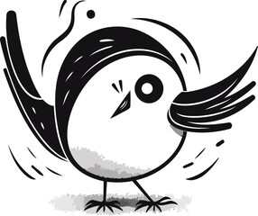 Cute cartoon bird. Hand drawn vector illustration isolated on white background.