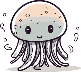 Cute jellyfish cartoon character. Vector illustration of a sea animal.