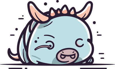 Cute cartoon rhinoceros with eyes closed. Vector illustration.