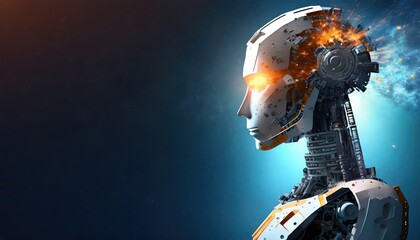 Intelligence artificielle en éveil : Robot avec esprit de feu - obrazy, fototapety, plakaty