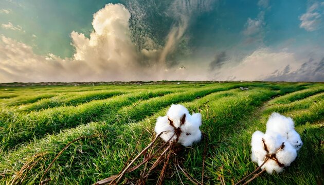 Horizon de Coton: L'Or Blanc de la Nature sous un Ciel Orageux