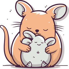 Vector illustration of a cute little mouse holding a big white mouse.