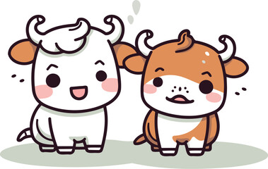 Obraz na płótnie Canvas cow and bull cartoon cute animal vector illustration. cow and cow cartoon character