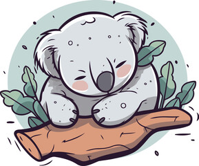 Fototapeta premium Cute koala sleeping on a tree branch. Vector illustration.