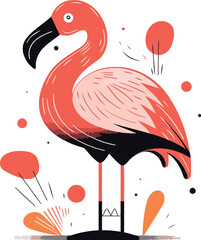 Obraz premium Flamingo. Hand drawn vector illustration. Isolated on white background.