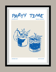 Cocktail hand drawn vector illustration in a poster frame. Art for poster design, postcards, branding, logo design, background.