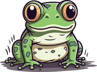 Cute green frog isolated on white background. Vector cartoon illustration.