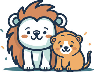 Obraz na płótnie Canvas Cute cartoon lion with teddy bear. Vector illustration for your design