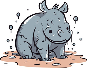 Cute rhinoceros. Vector illustration on a white background.