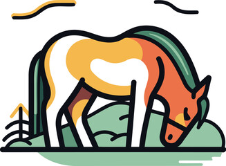 Horse in the meadow. Vector illustration in flat style.