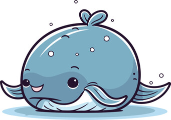 Cute cartoon whale isolated on a white background. Vector illustration.