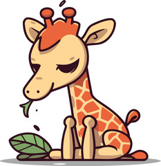 Obraz premium Giraffe Sitting Cartoon Mascot Character Flat Vector Illustration