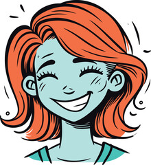 Smiling girl with red hair. Vector illustration in comic style.