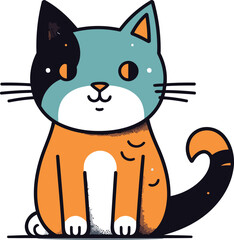 Cute cartoon cat. Vector illustration. Isolated on white background.