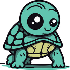 Cute cartoon turtle. Vector illustration of a cute little turtle.