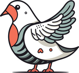 Pigeon isolated on white background. Vector illustration in cartoon style.