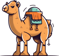 Camel with a helmet. Vector illustration in flat cartoon style.
