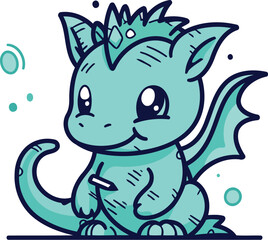 Fototapeta premium Cute cartoon dragon. Vector illustration in line art style isolated on white background.