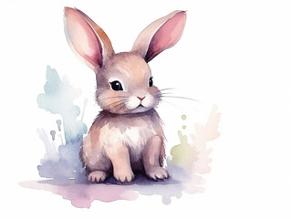 Obraz premium Illustration of cute bunny in style of watercolor on white background