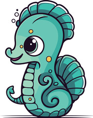 Cute cartoon sea horse. Vector illustration isolated on white background.