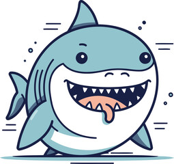 Cute cartoon shark. Vector illustration of a smiling cartoon shark.