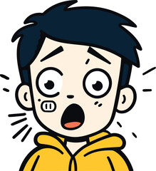 Illustration of a boy with a surprised expression on his face.