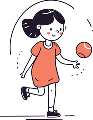 Cute little girl playing basketball. Vector illustration in cartoon style.