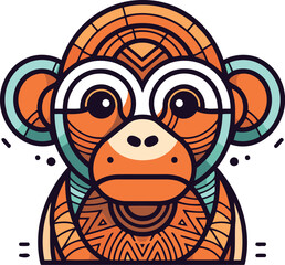 Naklejka premium Monkey head. Hand drawn vector illustration in doodle style.