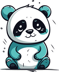 Cute cartoon panda with sad expression. Vector illustration isolated on white background.