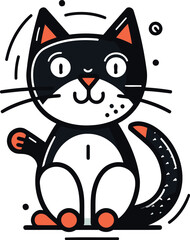 Cute cartoon cat character. Vector illustration in line art style.