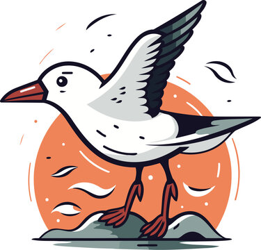 recommend clip art: Vector illustration of a seagull on the rocks. Cartoon style.