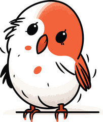 Cute little bird with red beak. Cartoon vector illustration.
