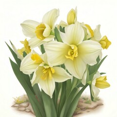 Naklejka na ściany i meble a bouquet of yellow daffodils on a white background