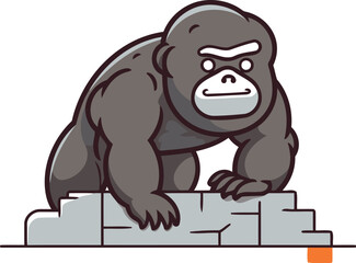 Gorilla sitting on the wall. Vector illustration in flat style