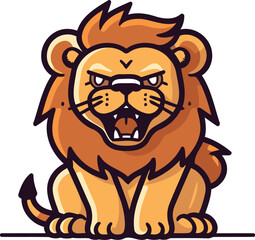 Angry cartoon lion. Vector illustration isolated on a white background.