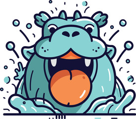 Cute hippo. Vector illustration. Isolated on white background.