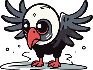 Vector illustration of a cute cartoon black and white vulture bird.