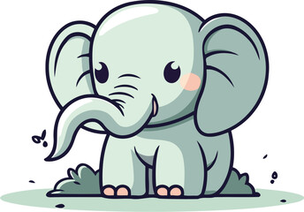 Cute cartoon elephant. Vector illustration isolated on a white background.