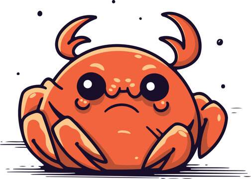 Crab character. Vector illustration. Isolated on white background.