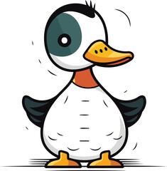 Cartoon funny duck. Vector illustration. Isolated on white background.