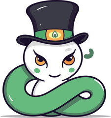 Cute snake in top hat and green snake. Vector illustration.